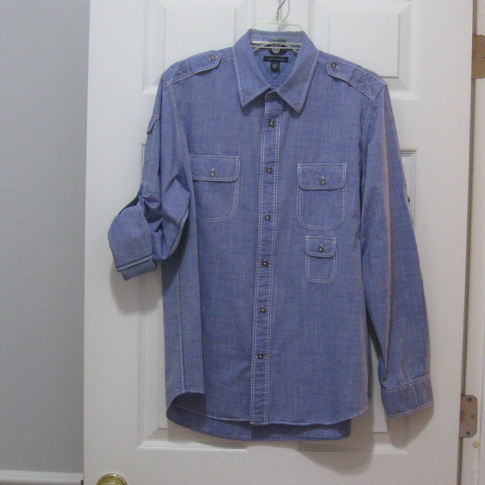***SOLD*** Tommy Hilfiger Blue Chambray Roll Tab Sleeve Casual Shirt - Picture 13 of 13